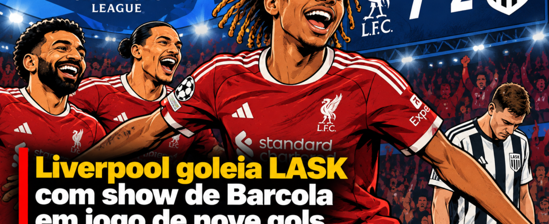 Liverpool goleia LASK por 6 a 3 na Champions com hat-trick de Barcola